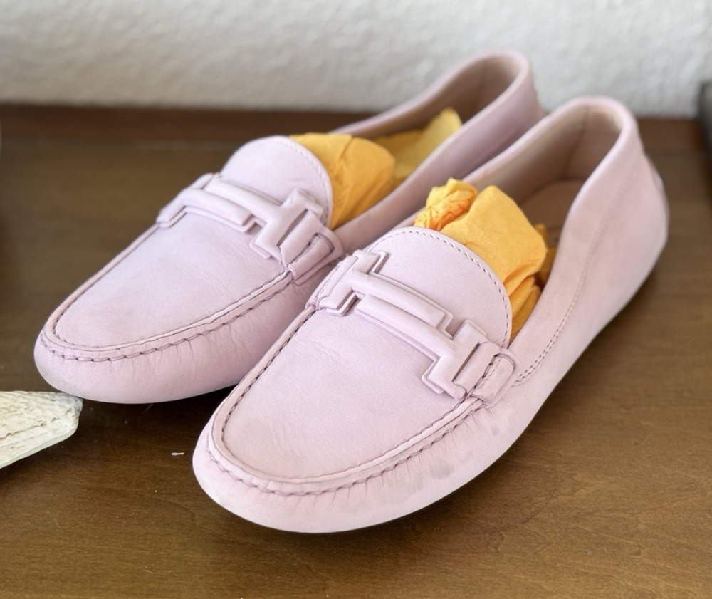 TOD'S Womens Shoes Double T Gommino Driving Loafers Pink Leather 39 US 9 Italy